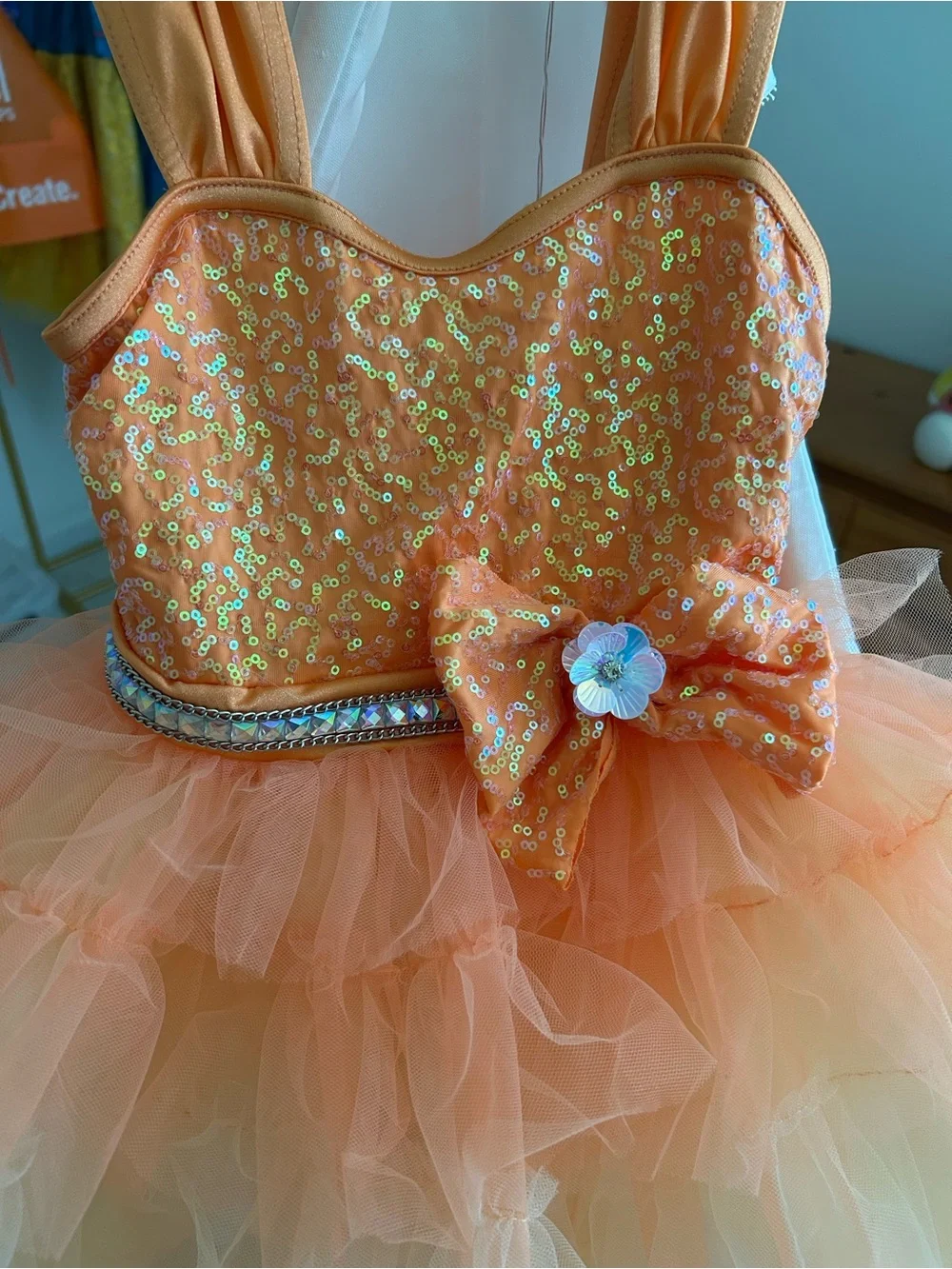 Weissman Girls' Orange Tutu Dress Costume Size IC Tiered Tulle Sequin